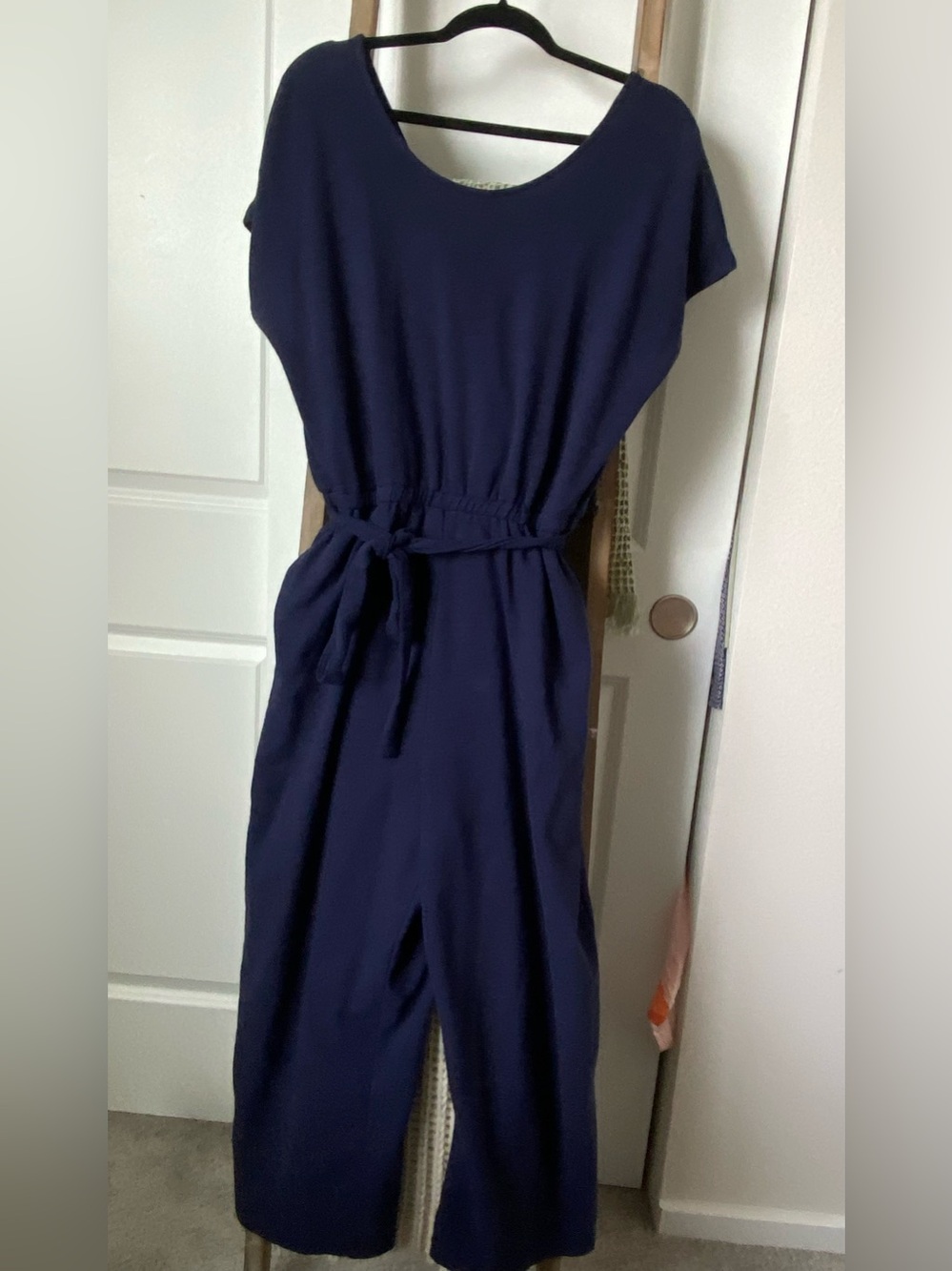 Old Navy Navy Blue Tie Waist Jumpsuit Size L
